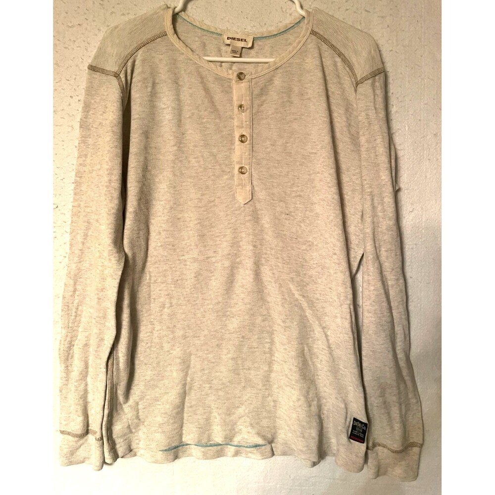 Diesel Henley Thermal Waffle Long Sleeve Shirt Men's size S Heather beige Button